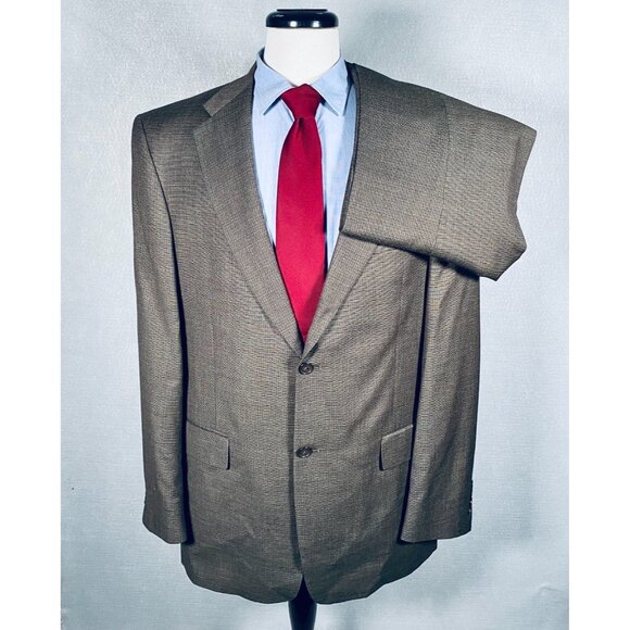 Hart Schaffner Marx Suit Mens 44R Brown Wool 2 Piece Blazer Pants 34x30 Union - Picture 1 of 16